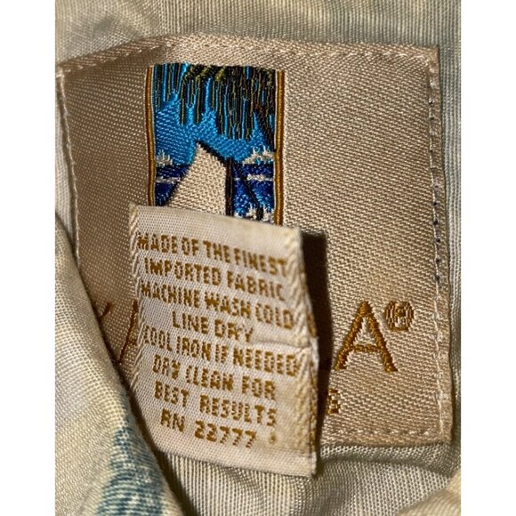 Kahala Hawaiian Islands Mens Button-Up Shirt L Rayon Cotton Linen Palm Tree Prin - Picture 3 of 5